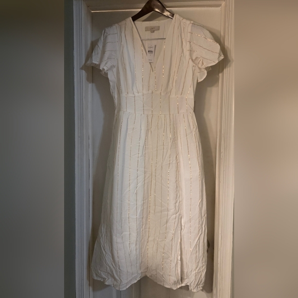 LOFT Dresses & Skirts - LOFT Elegant White Midi Dress with Gold Accents
